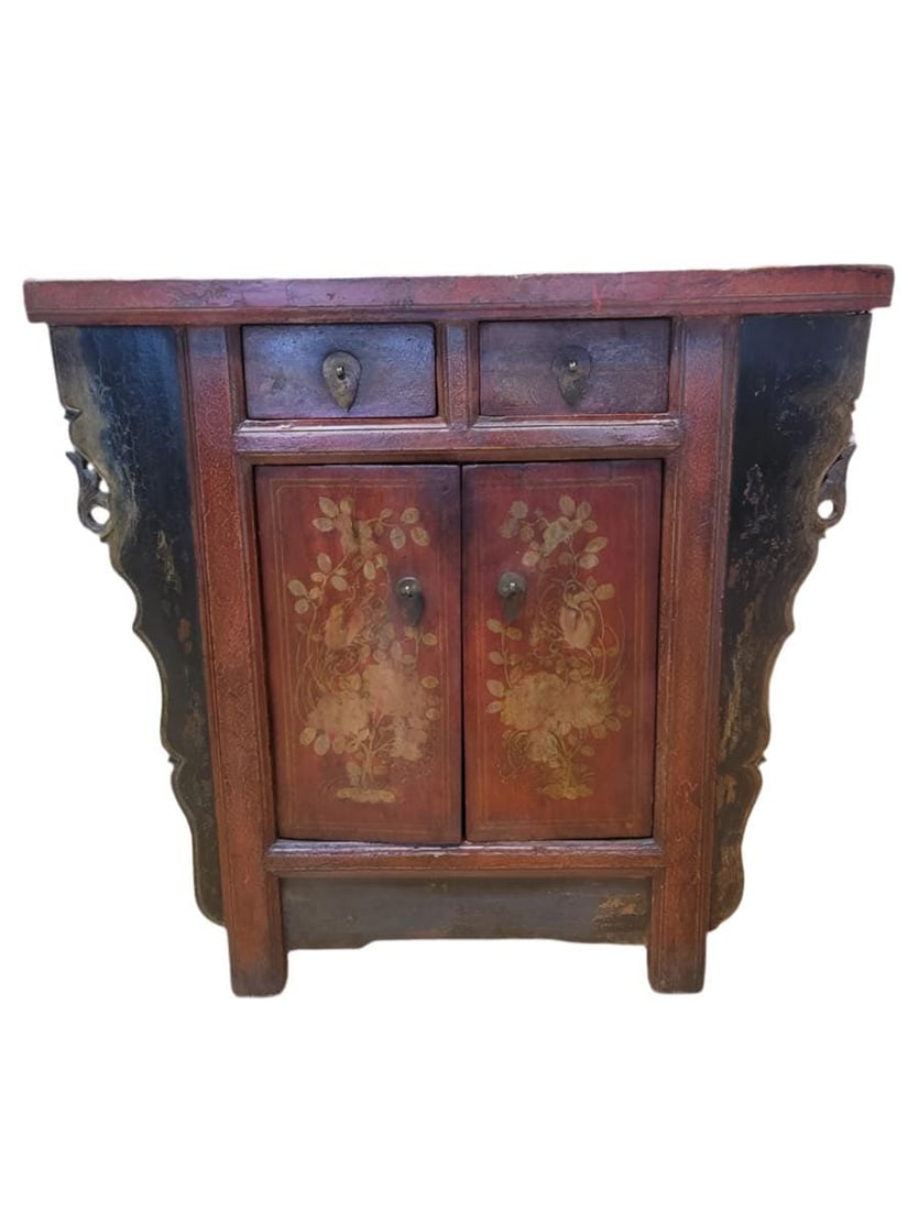 Antique Shanxi Province Small Hand Painted Red Cabinet (1 of 8)