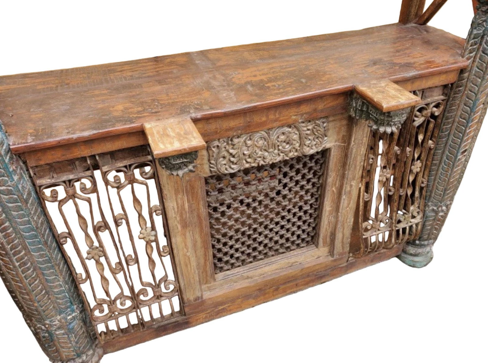 Antique Boho Rustic Carved Ornate Bar - 5