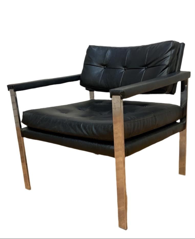 MCM Milo Baughman Style Chrome Flat Bar Chair (1 of 6)