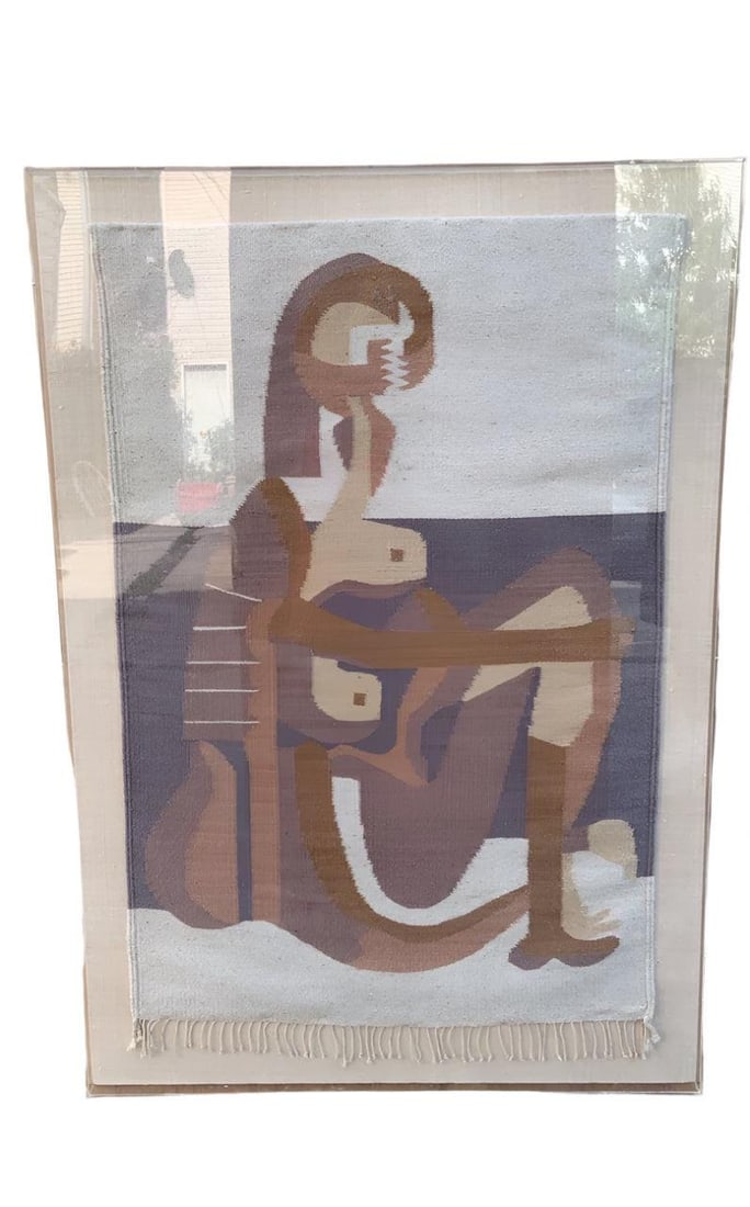 Vintage Boho Pablo Picasso's Seated Bather Wall Hanging Tapestry in Acrylic Case: Title: Vintage Boho Pablo Picasso's Seated Bather Wall Hanging Tapestry in Acrylic Case Description: Vintage Boho Hand Woven Pablo Picasso's Seated Bather Wall Hanging Tapestry in Acrylic CaseThis is