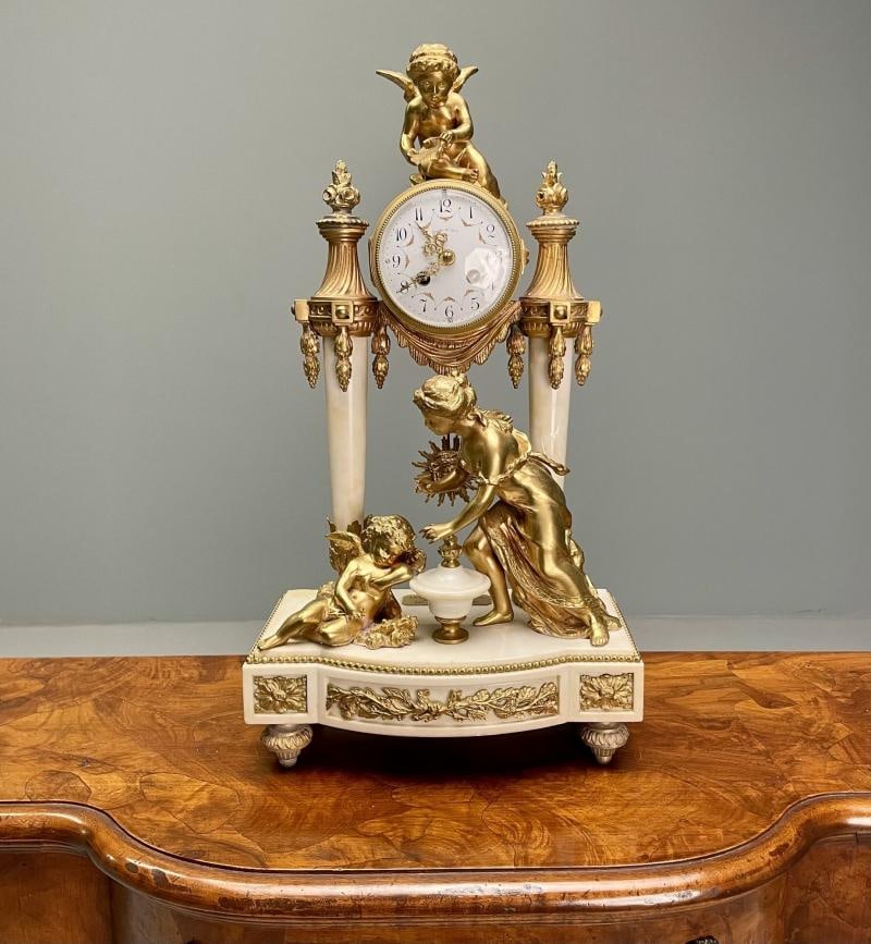 Louis XVI Style, Clock Garniture, Gilt Bronze, Marble, France, 1920s - 4