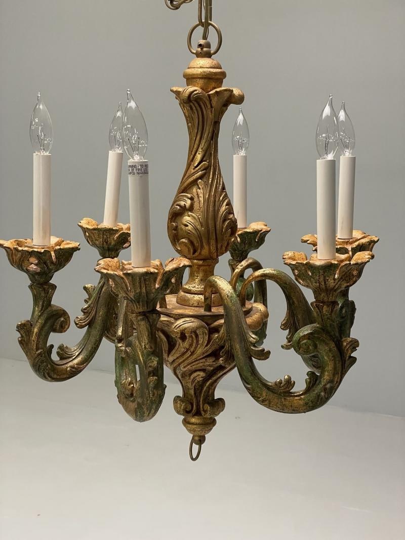 Rococo, Baroque, Italian Six Light Chandelier, Parcel Paint, Gilt, Italy, 1970s - 2