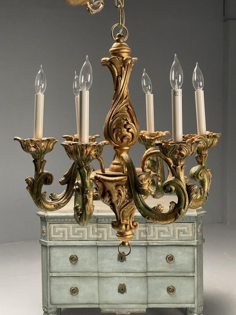 Rococo, Baroque, Italian Six Light Chandelier, Parcel Paint, Gilt, Italy, 1970s - 6