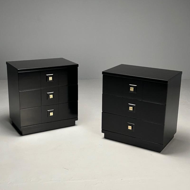Mid-Century Modern, Nightstands, Chests, Black Lacquer, Brass, USA, 1970s - 3