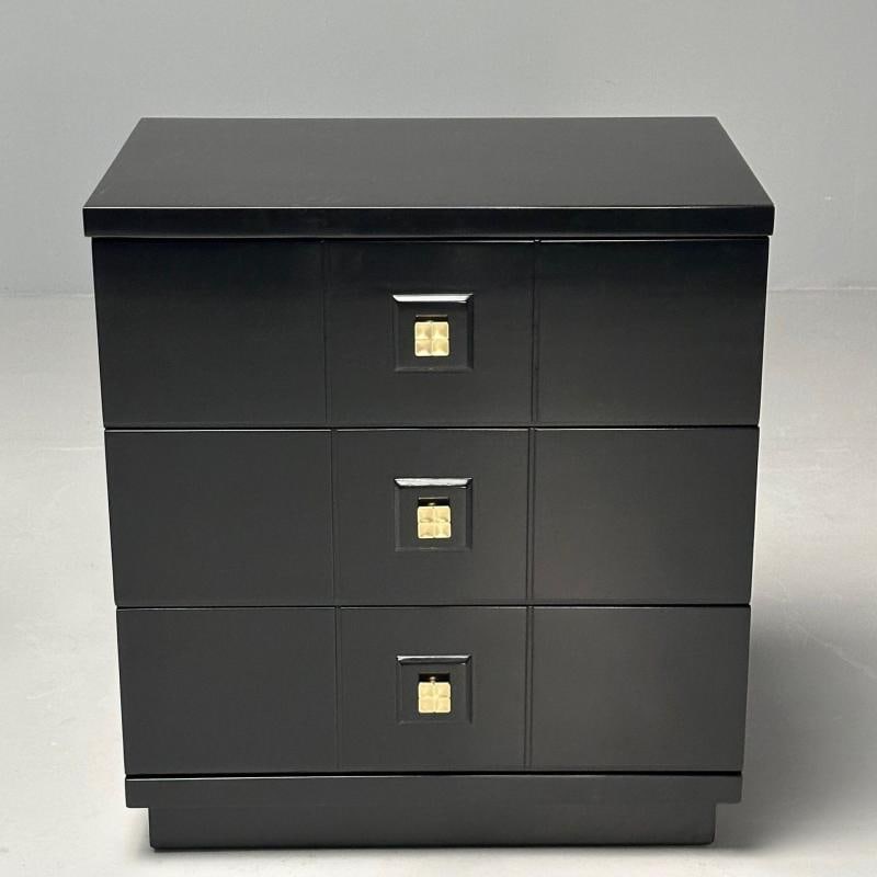 Mid-Century Modern, Nightstands, Chests, Black Lacquer, Brass, USA, 1970s - 4