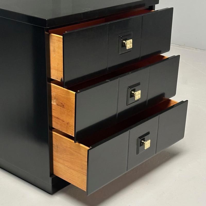 Mid-Century Modern, Nightstands, Chests, Black Lacquer, Brass, USA, 1970s - 7