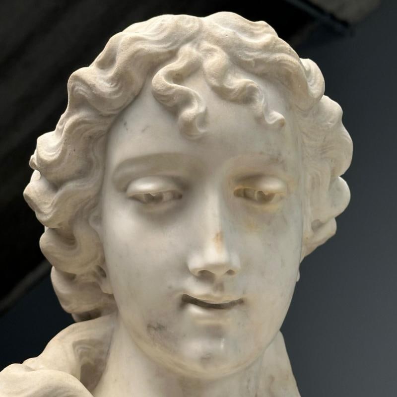Jean-Marie Boucher, Venus and Cupid Marble Statue, White Marble, Romantic, 1910 - 10