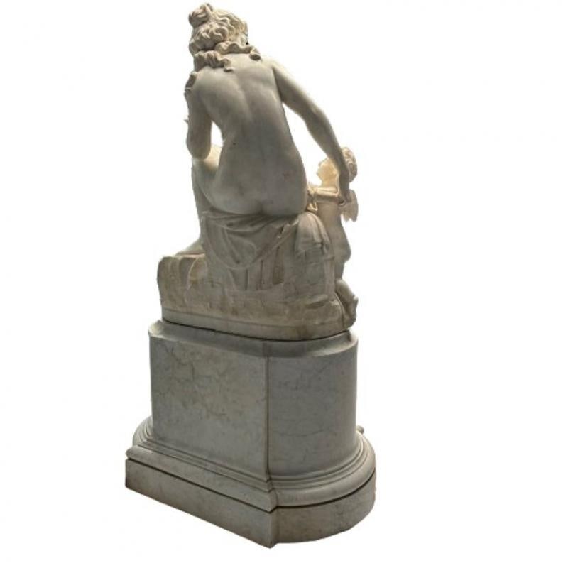 Jean-Marie Boucher, Venus and Cupid Marble Statue, White Marble, Romantic, 1910 - 8