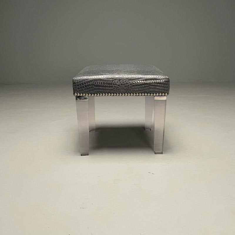 Contemporary, Modern Footstool, Chrome, Acrylic, Faux Snakeskin, 2010s - 2