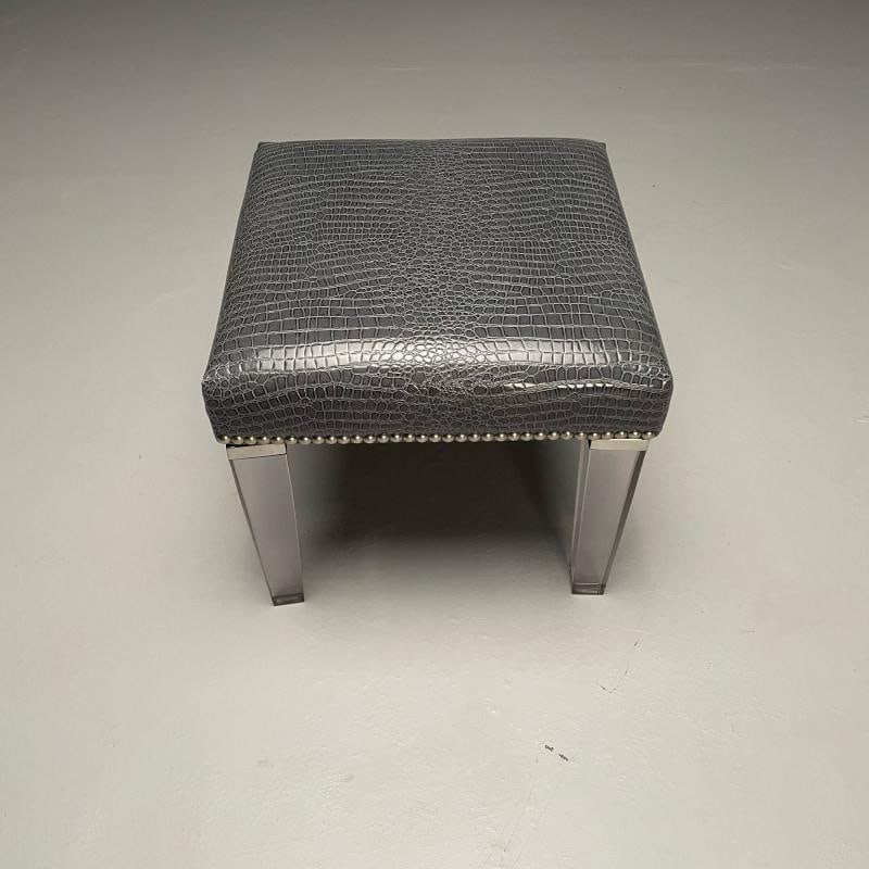 Contemporary, Modern Footstool, Chrome, Acrylic, Faux Snakeskin, 2010s - 3