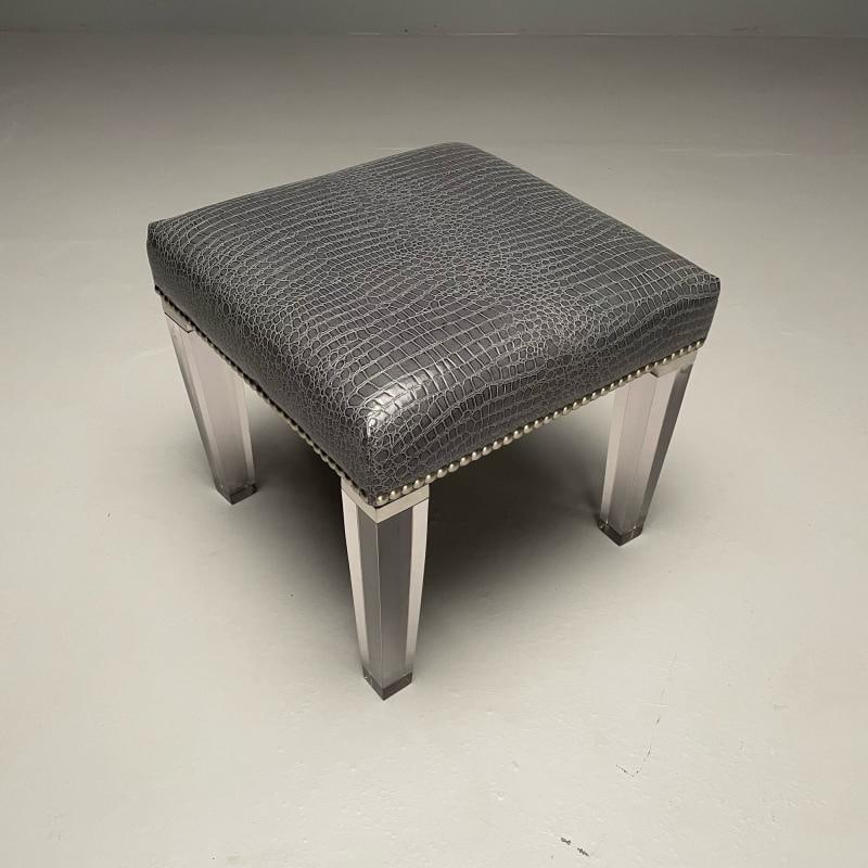Contemporary, Modern Footstool, Chrome, Acrylic, Faux Snakeskin, 2010s - 4