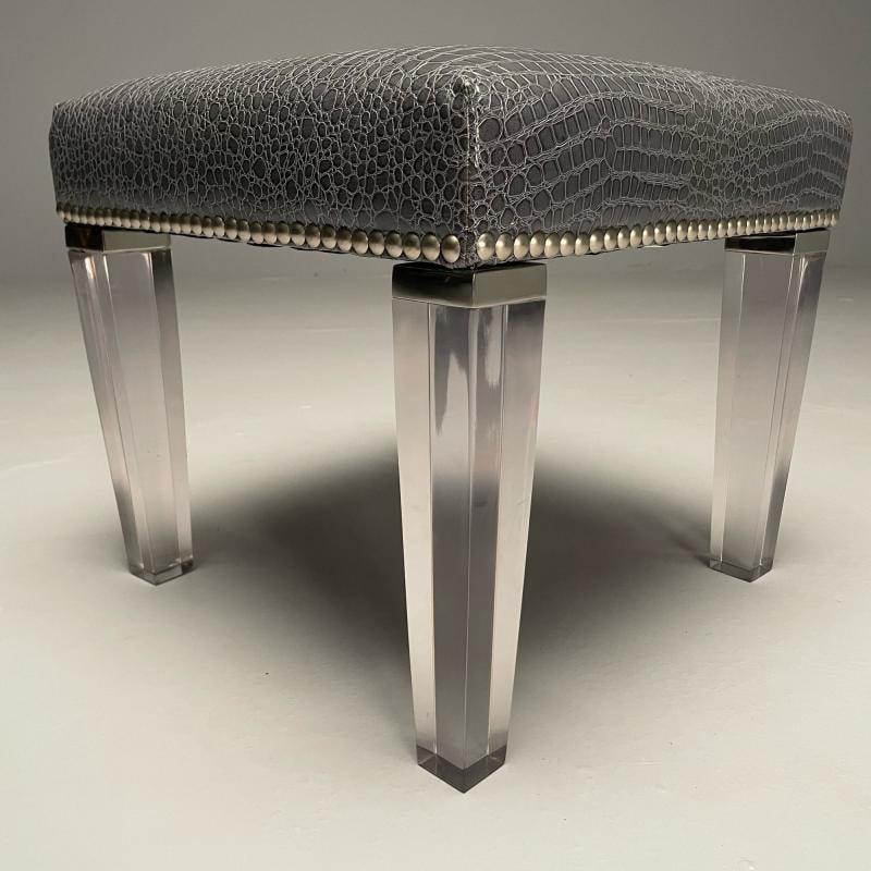 Contemporary, Modern Footstool, Chrome, Acrylic, Faux Snakeskin, 2010s - 5