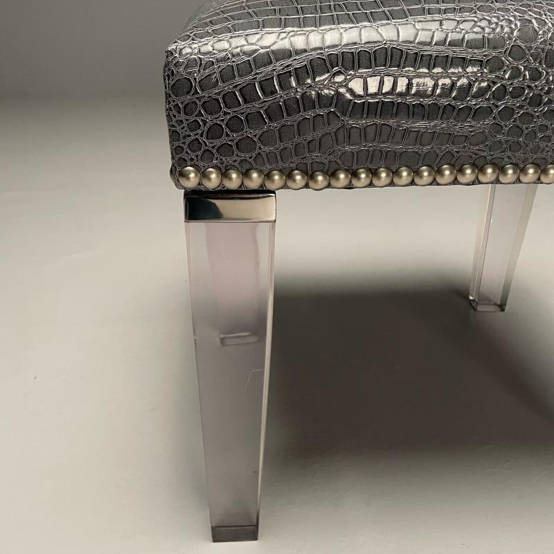 Contemporary, Modern Footstool, Chrome, Acrylic, Faux Snakeskin, 2010s - 8