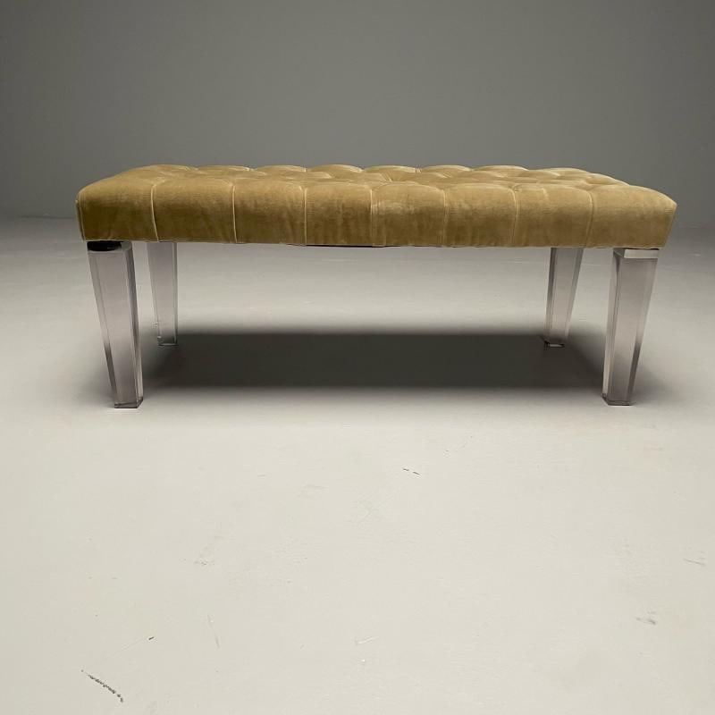 Contemporary, Modern Tufted Window Bench, Chrome, Acrylic, Green Velvet, 2010s - 5