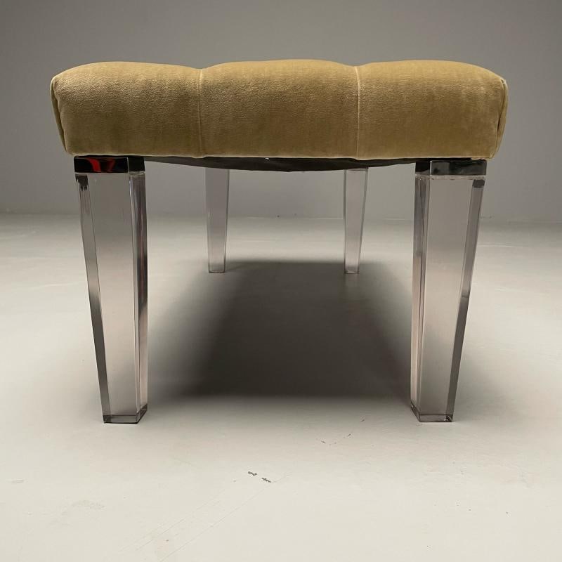 Contemporary, Modern Tufted Window Bench, Chrome, Acrylic, Green Velvet, 2010s - 6