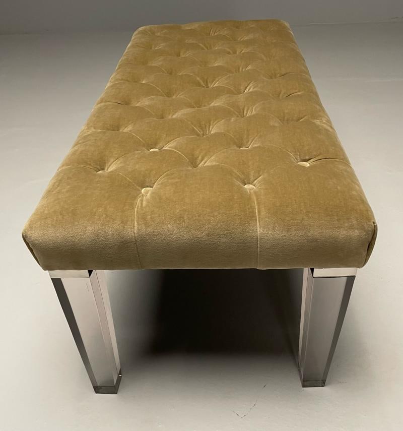 Contemporary, Modern Tufted Window Bench, Chrome, Acrylic, Green Velvet, 2010s - 7