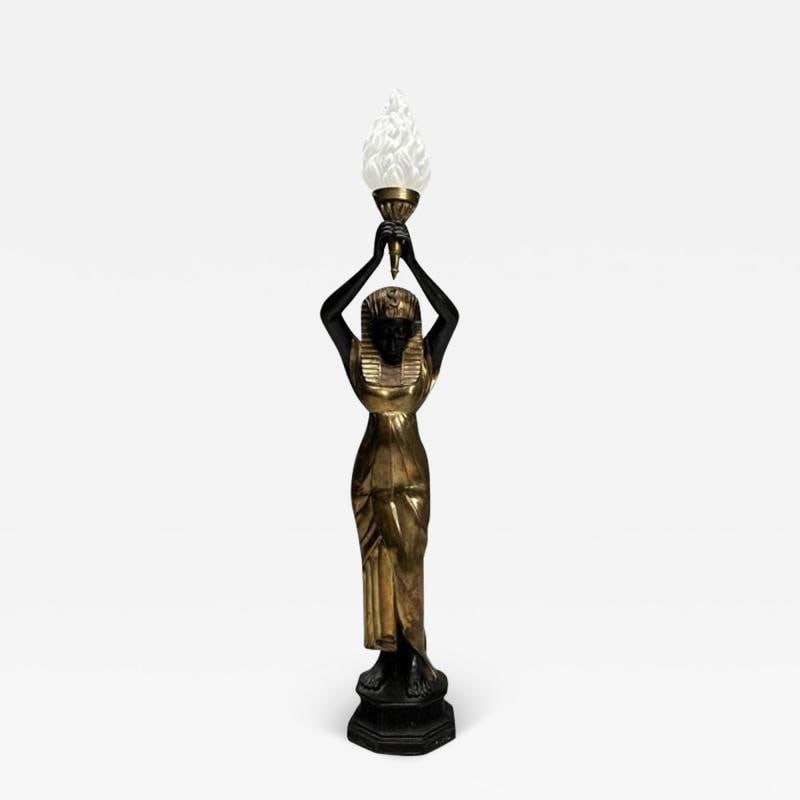 Regency, Floor Lamp, Egyptian Motif, Gilt Metal, Bronze, 1990s: Title: Regency, Floor Lamp, Egyptian Motif, Gilt Metal, Bronze, 1990s Description: Regency Style Standing Lamp with Egyptian Motif, Gilt Metal, Bronze, 1990s A stunning gilt metal and ebonize Nubian