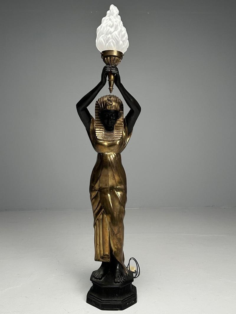Regency, Floor Lamp, Egyptian Motif, Gilt Metal, Bronze, 1990s - 2