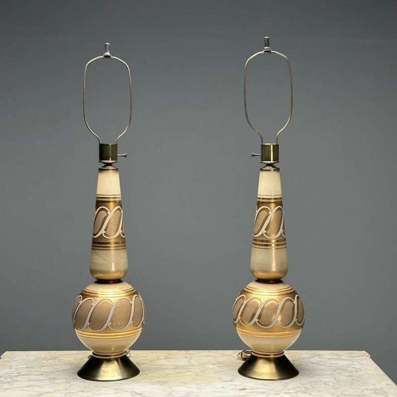 Italian Mid-Century Modern, Large Table Lamps, Gold Glass, Brass, Italy, 1960s - 6