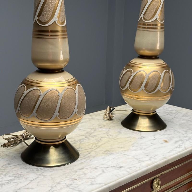 Italian Mid-Century Modern, Large Table Lamps, Gold Glass, Brass, Italy, 1960s - 9
