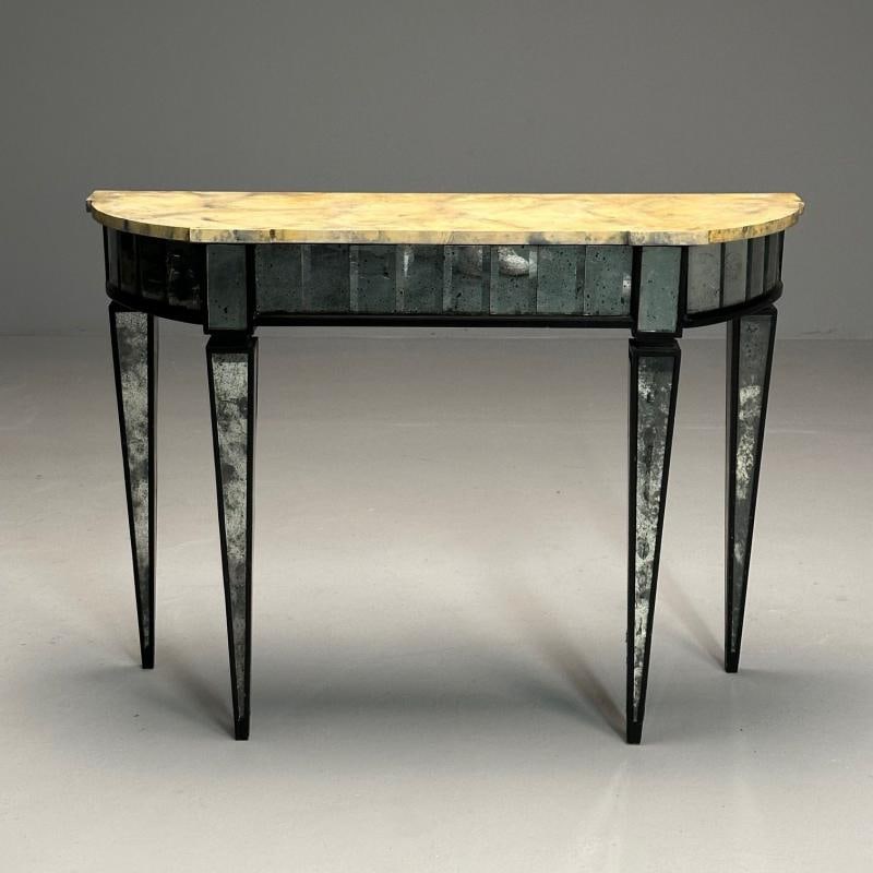 Maison Jansen Style, Directoire, Demilune Console Table, Distressed Mirror - 3