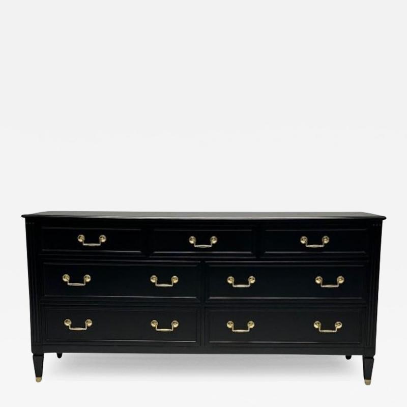 Kindel, Hollywood Regency Style, Dresser, Matte Black, Brass, USA, 1970s: Title: Kindel, Hollywood Regency Style, Dresser, Matte Black, Brass, USA, 1970s Description: Kindel, Hollywood Regency Style, Dresser, Matte Black, Brass, USA, 1970s Mid-century dresser manufactured