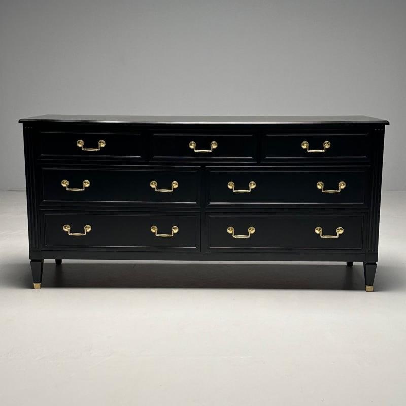 Kindel, Hollywood Regency Style, Dresser, Matte Black, Brass, USA, 1970s - 2