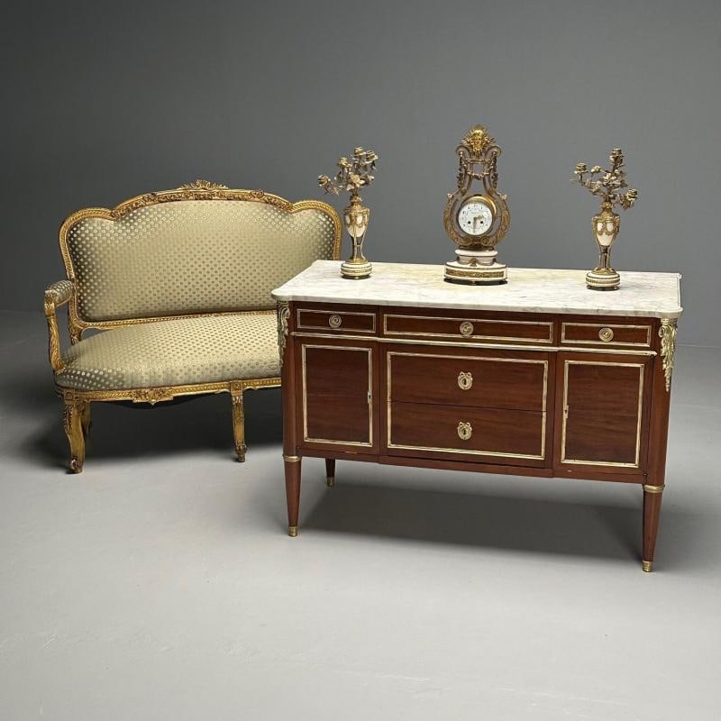 Hollywood Regency, French Louis XVI Style Commode, Mahogany, Oak, Marble, 1920s - 12