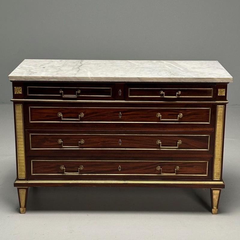 Russian Neoclassical, Louis XVI, Commode, Mahogany, Marble, France, 19th Century - 2