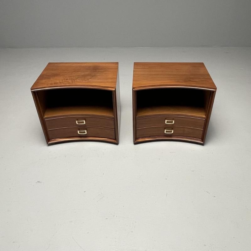 Paul Frankl, Mid-Century Modern, Concave Nightstands, Walnut, Brass, USA 1950s - 3