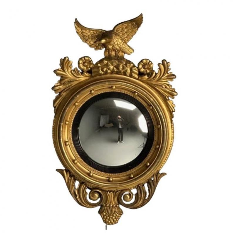 Regency, Circular Convex Wall Mirror, Giltwood, Eagle Motif, USA, 1950s - 10
