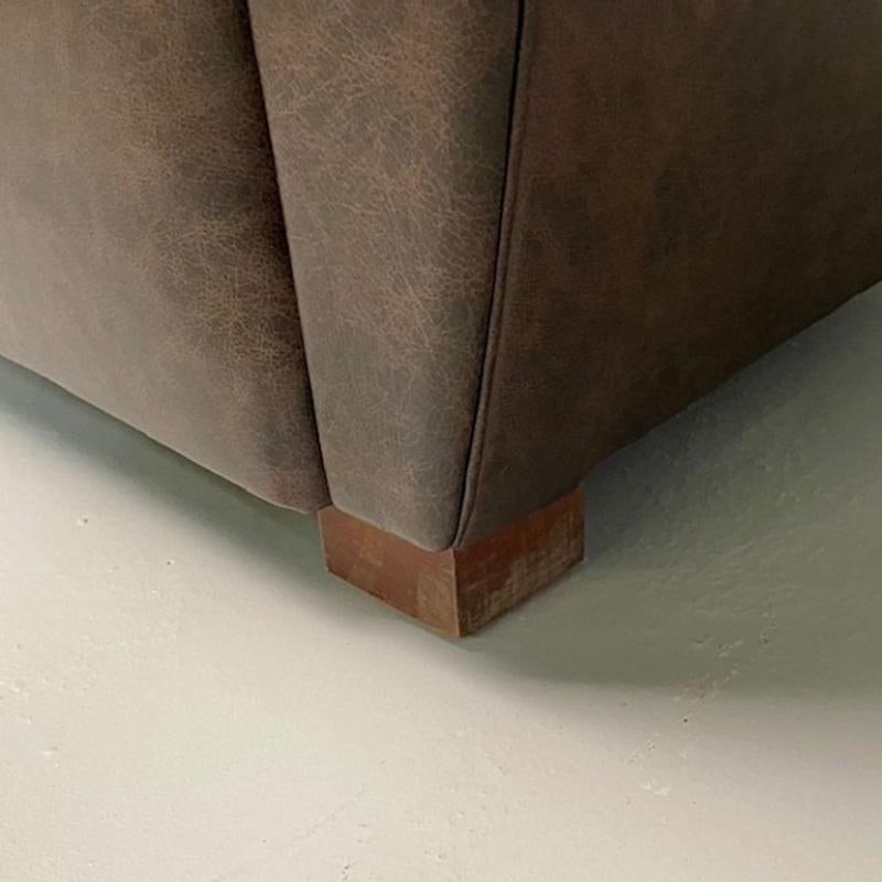 Jacques Adnet Style, French Art Deco Club Chairs, Distressed Leather, Oak, 1930s - 11