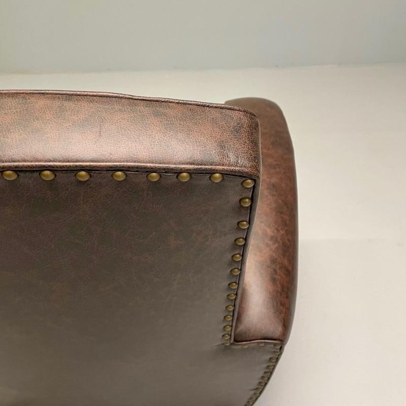 Jacques Adnet Style, French Art Deco Club Chairs, Distressed Leather, Oak, 1930s - 9