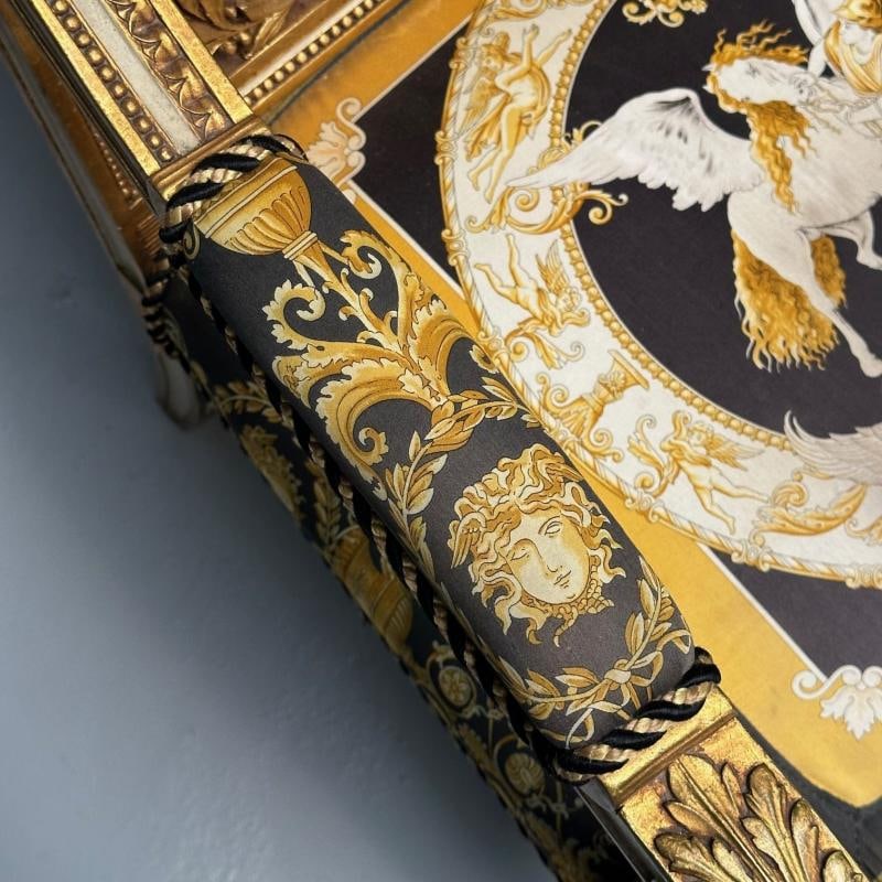 Louis XVI, French Arm Chair, Versace Fabric, Giltwood, France, 1960s - 12