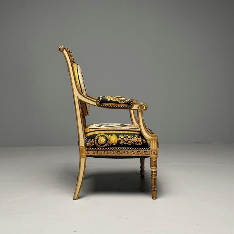 Louis XVI, French Arm Chair, Versace Fabric, Giltwood, France, 1960s - 6