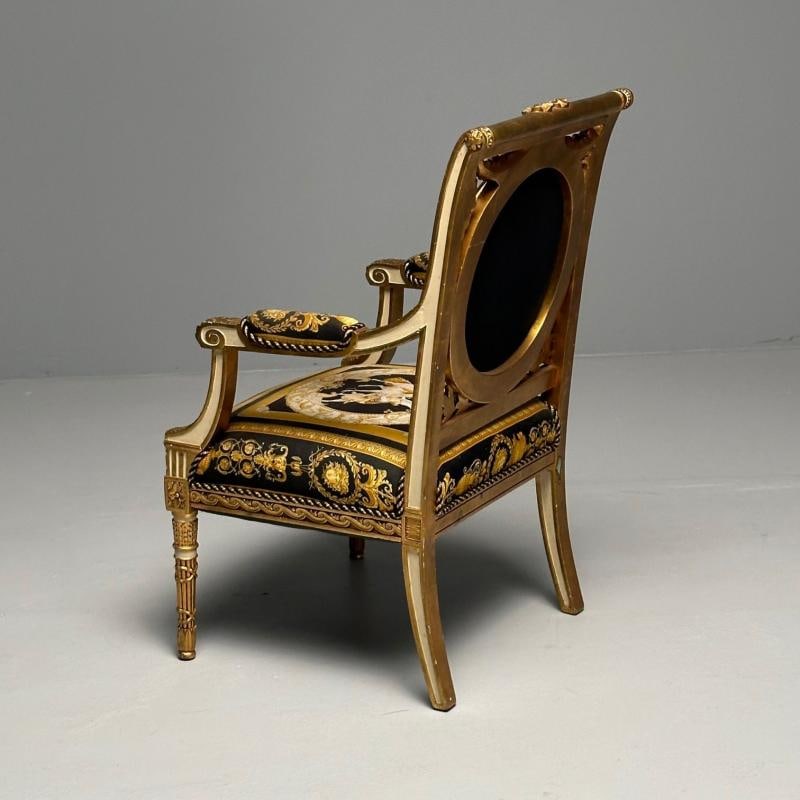 Louis XVI, French Arm Chair, Versace Fabric, Giltwood, France, 1960s - 7
