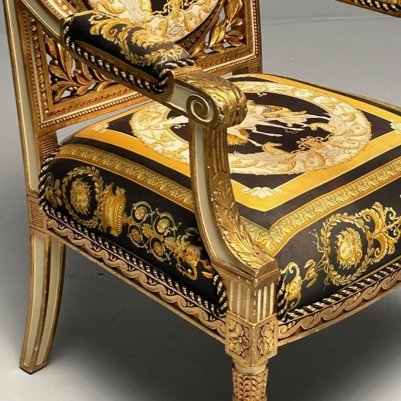 Louis XVI, French Arm Chair, Versace Fabric, Giltwood, France, 1960s - 8