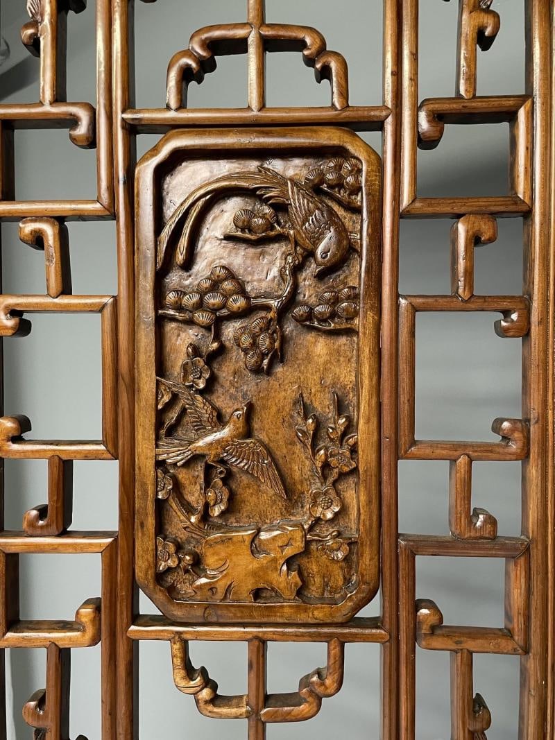 Asian 19th Century Folding Screen / Room Divider, Rosewood, Teak, Six Panel - 11