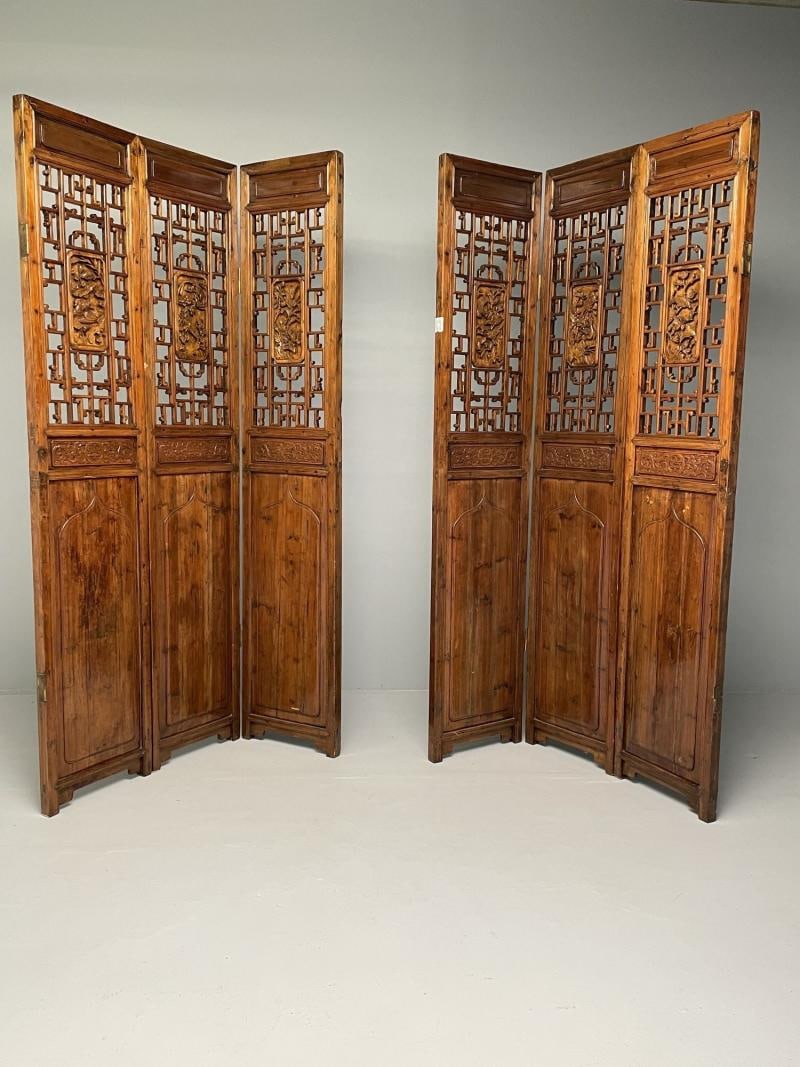 Asian 19th Century Folding Screen / Room Divider, Rosewood, Teak, Six Panel - 2