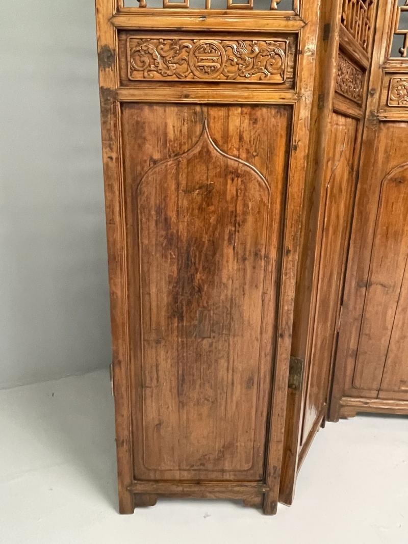 Asian 19th Century Folding Screen / Room Divider, Rosewood, Teak, Six Panel - 9