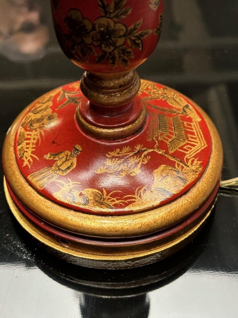 Chinoiserie, Table, Desk Lamps, Red Jappanned Wood, Giltwood, 1940s - 10