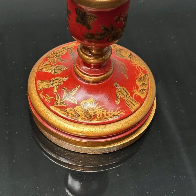 Chinoiserie, Table, Desk Lamps, Red Jappanned Wood, Giltwood, 1940s - 7