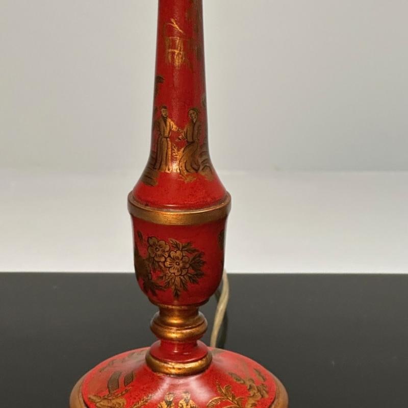 Chinoiserie, Table, Desk Lamps, Red Jappanned Wood, Giltwood, 1940s - 8