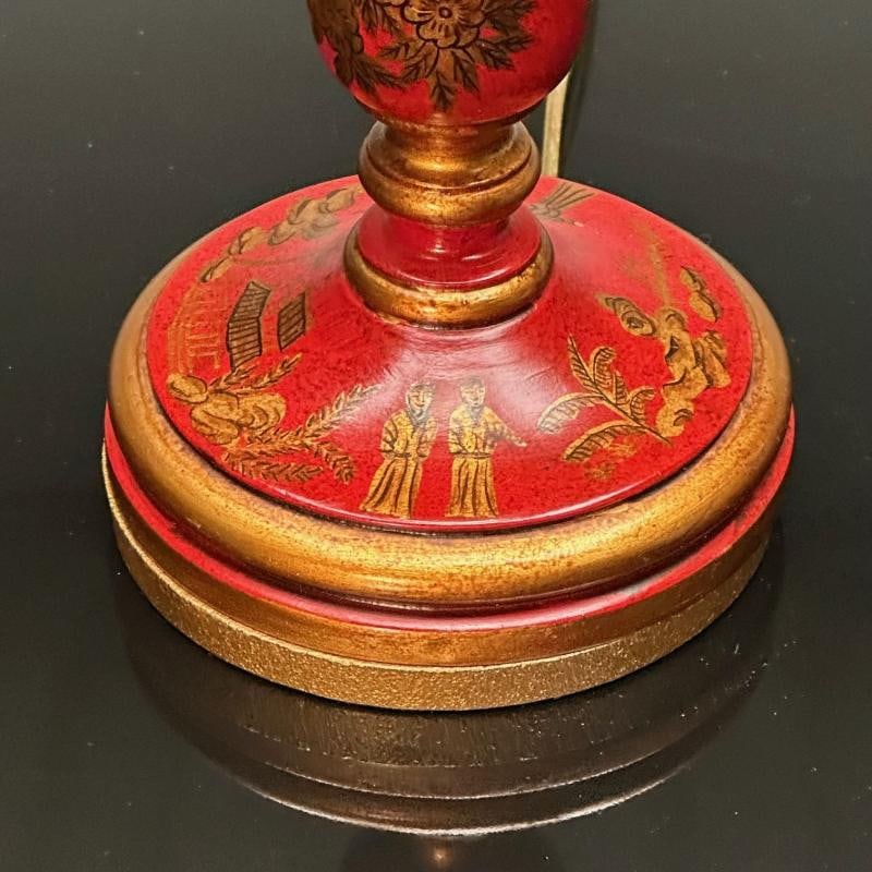 Chinoiserie, Table, Desk Lamps, Red Jappanned Wood, Giltwood, 1940s - 9
