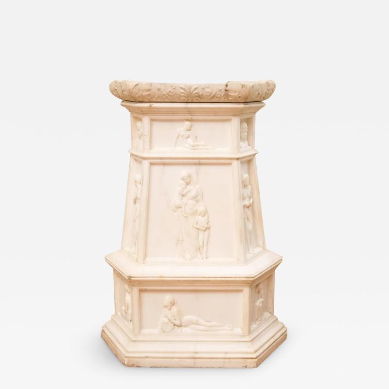 19th Century Italian Carrara Marble Pedestal, Neoclassical Carvings, Figural (1 of 12)