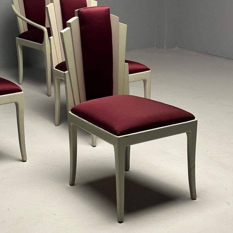 Vladimir Kagan Mid-Century Modern, Six Eva Dining Chairs, Lacquer, Maroon Fabric - 5