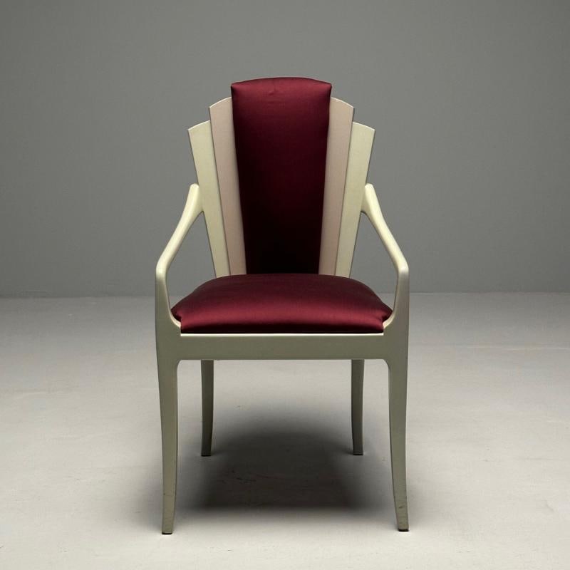 Vladimir Kagan Mid-Century Modern, Six Eva Dining Chairs, Lacquer, Maroon Fabric - 6