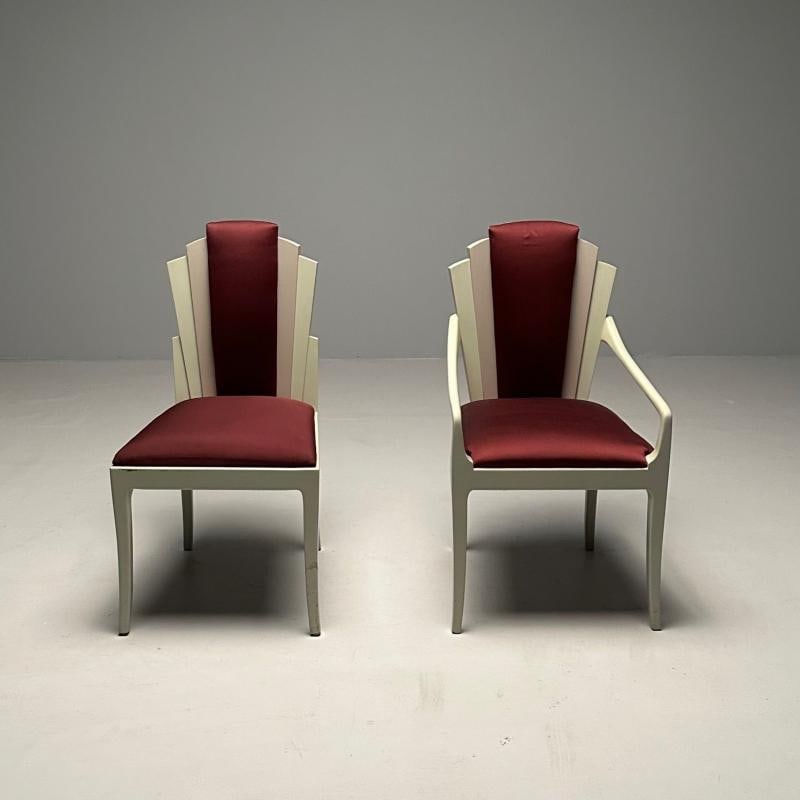 Vladimir Kagan Mid-Century Modern, Six Eva Dining Chairs, Lacquer, Maroon Fabric - 8