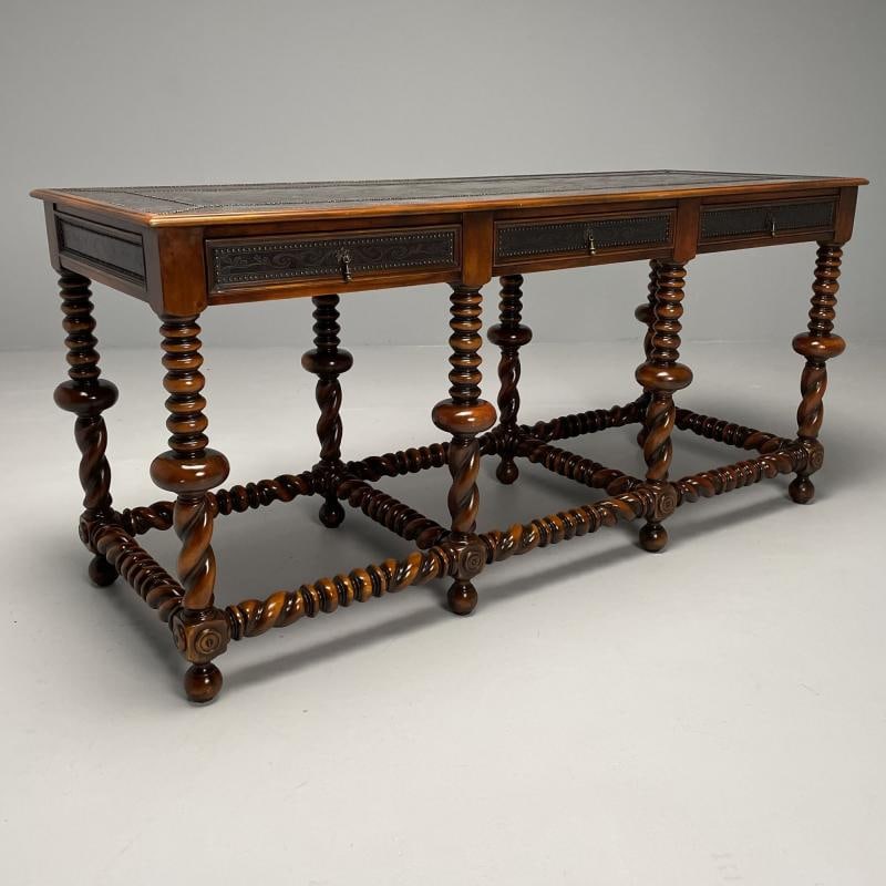 Baroque, Barley Twist Console, Turned Wood, Gray Etched Metal, USA, 2000s - 3