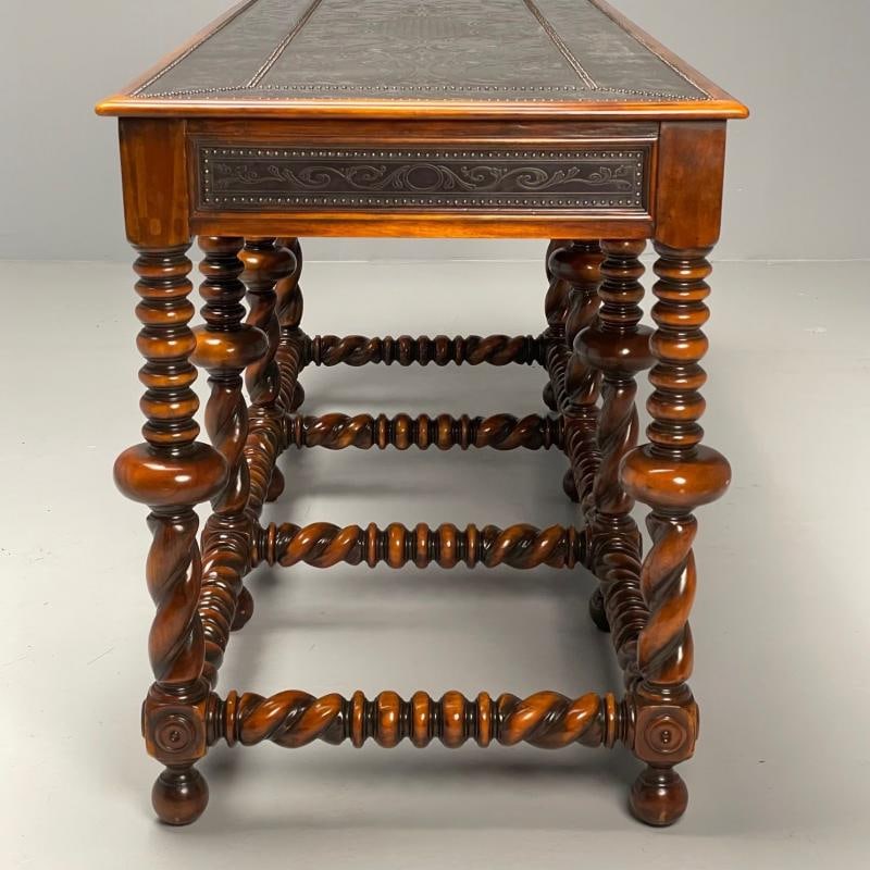 Baroque, Barley Twist Console, Turned Wood, Gray Etched Metal, USA, 2000s - 4